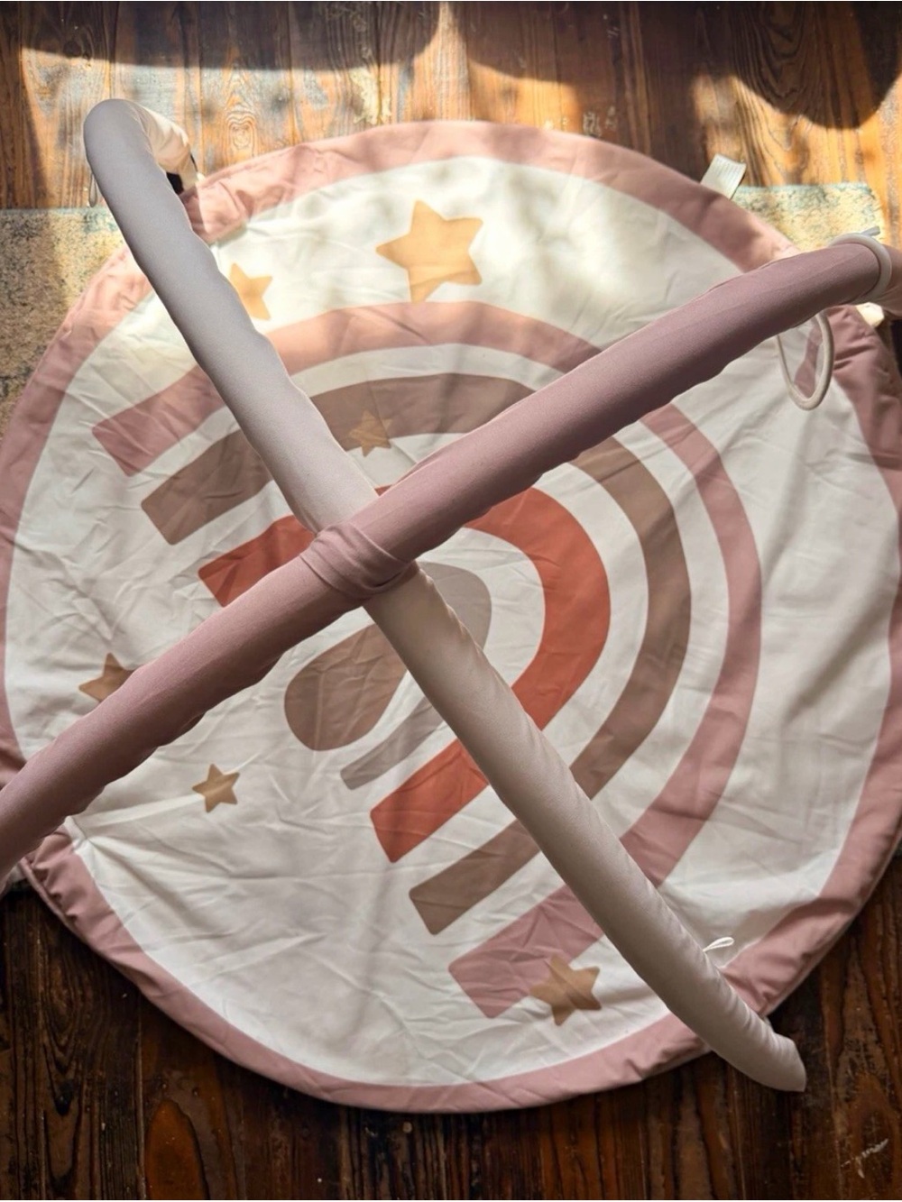 Plush Pink and Cream Baby Play Mat with Rainbow Design